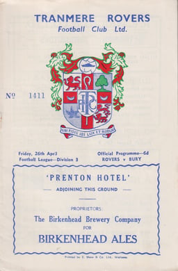 Tranmere Rovers v Bury Match Programme 1968-04-26